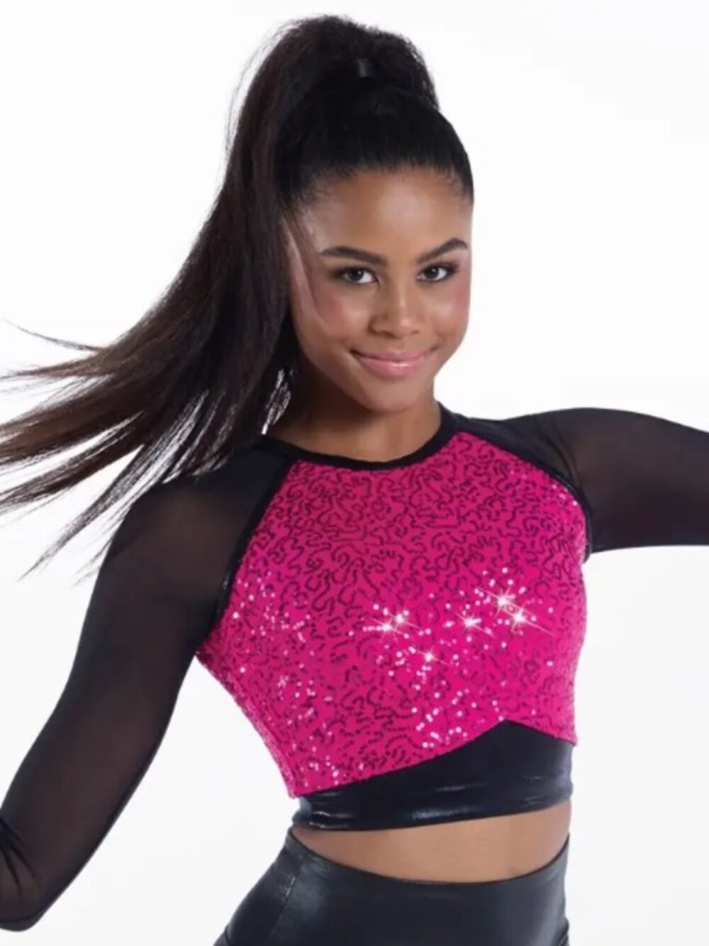 Balera Performance Mesh Sleeve Sequin Crop Top #18534